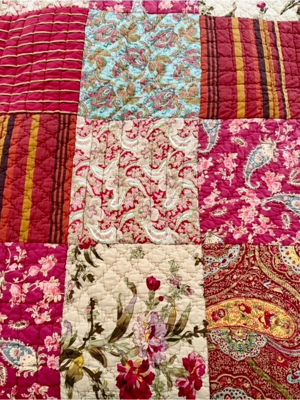 Pottery Barn “Georgia” Patchwork Quilt (K) and Euro Shams (3) EUC
